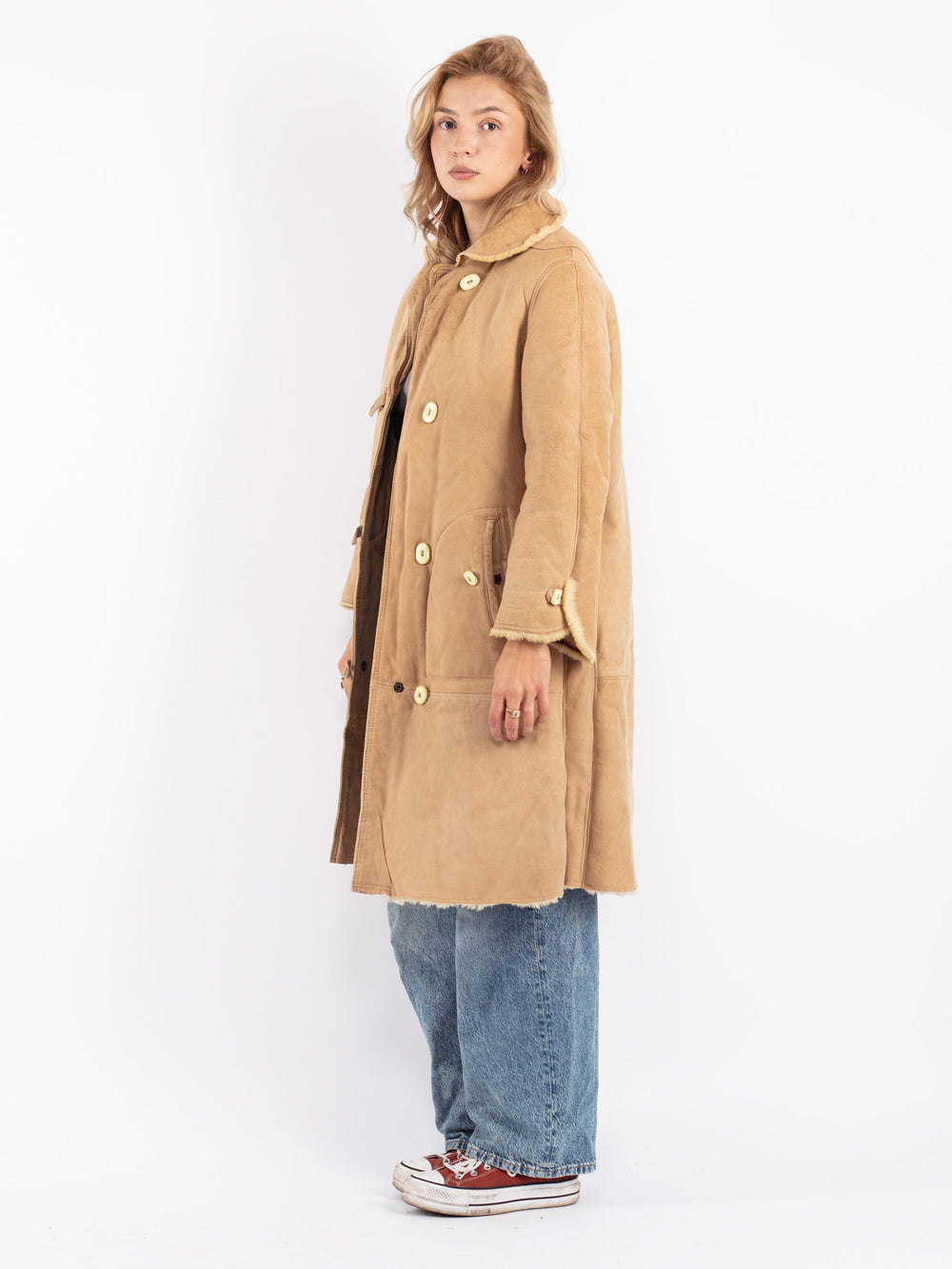 Vintage 70's Women Sheepskin Coat in Beige