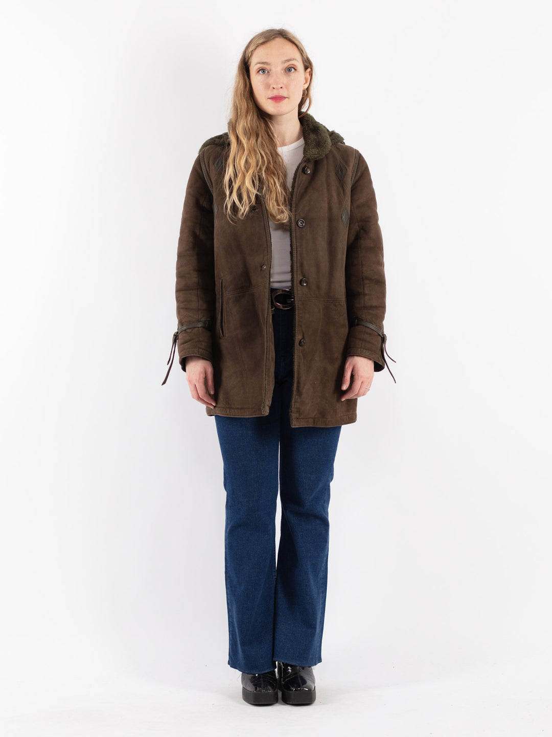 Vintage Women Sheepskin Coat in Green