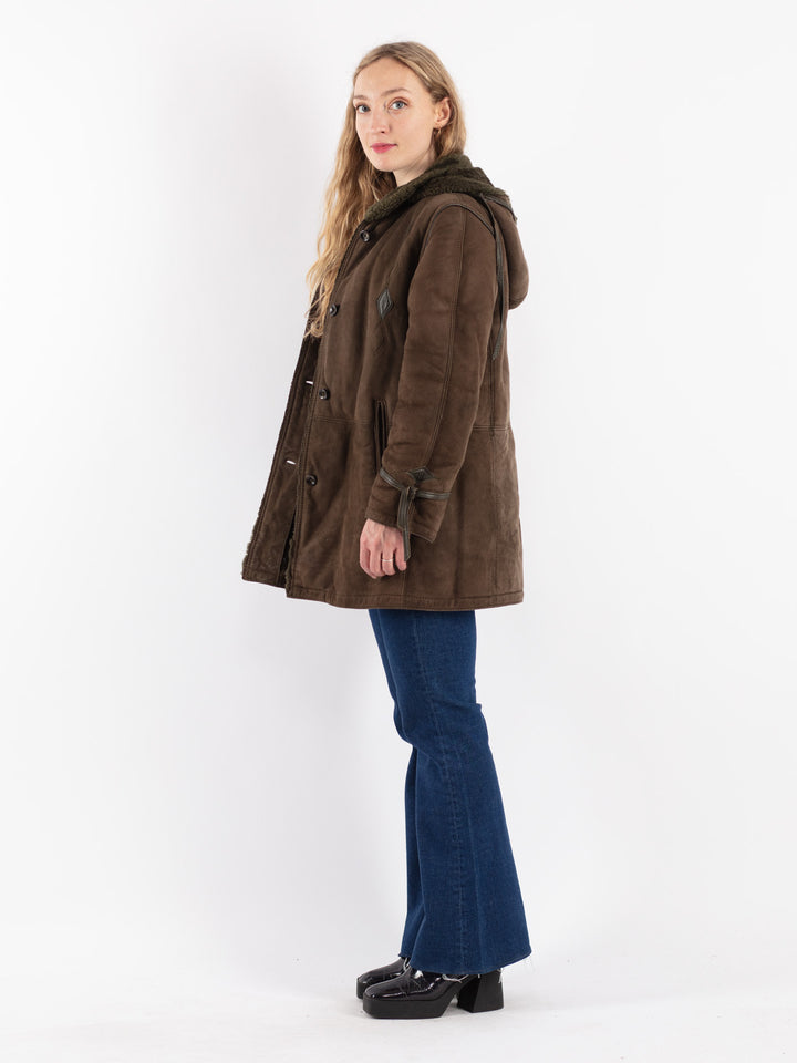 Vintage Women Sheepskin Coat in Green