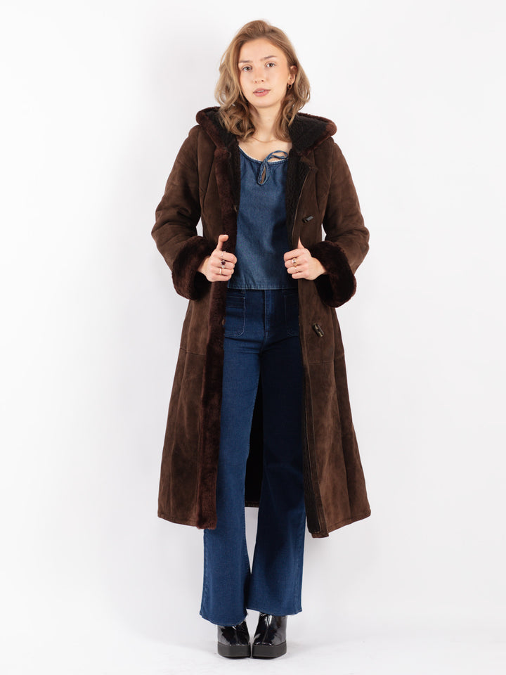 Vintage 70's Women Sheepskin Coat in Brown