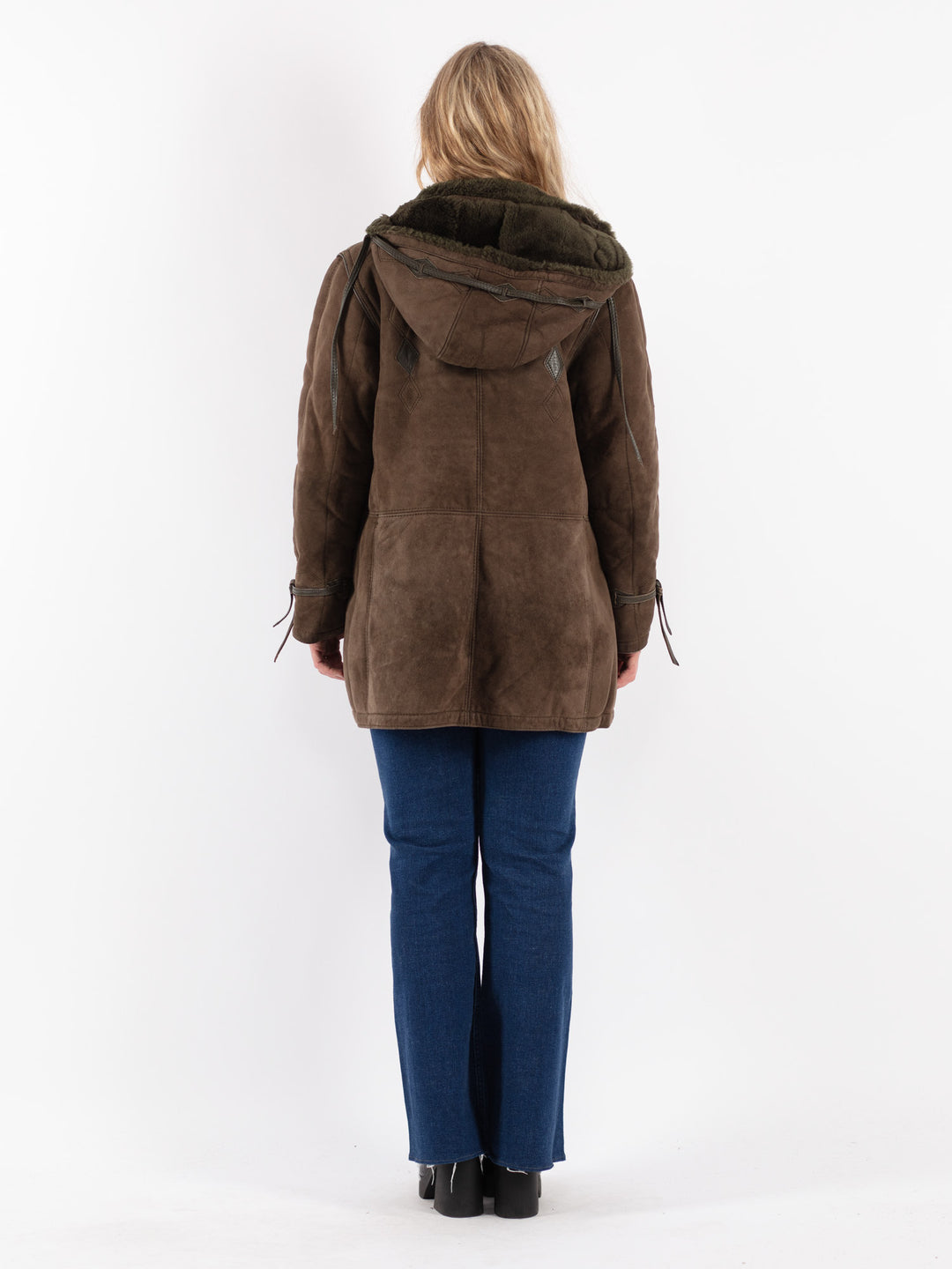 Vintage Women Sheepskin Coat in Green