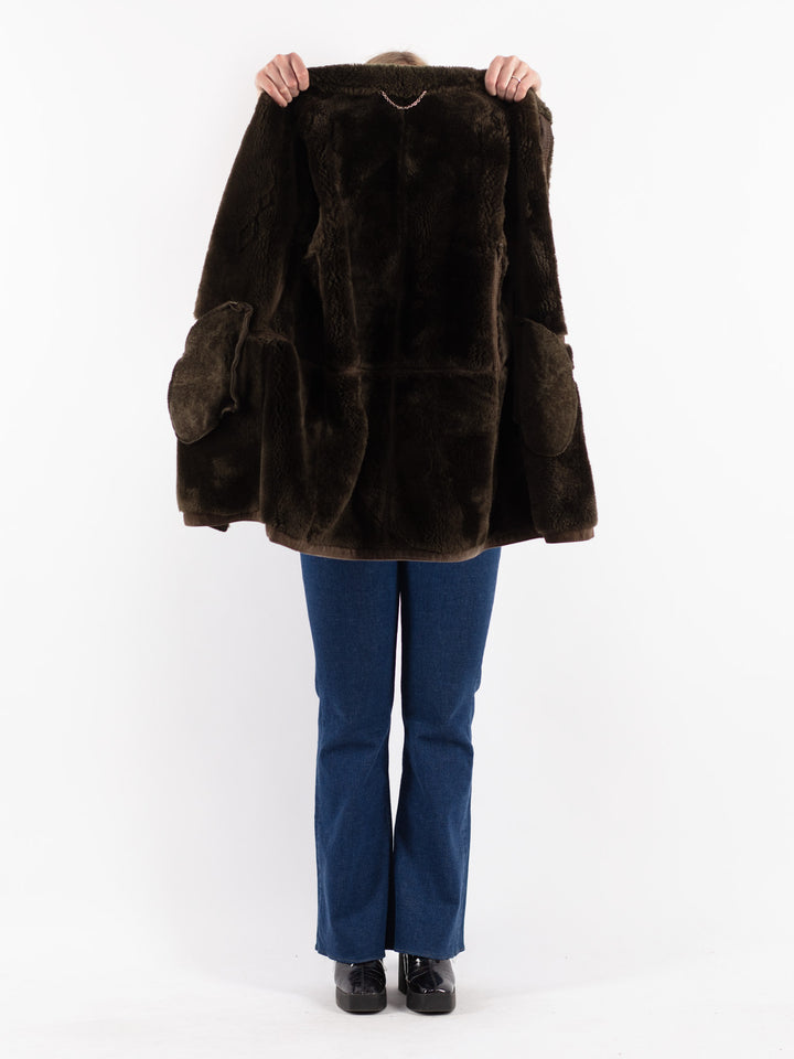 Vintage Women Sheepskin Coat in Green