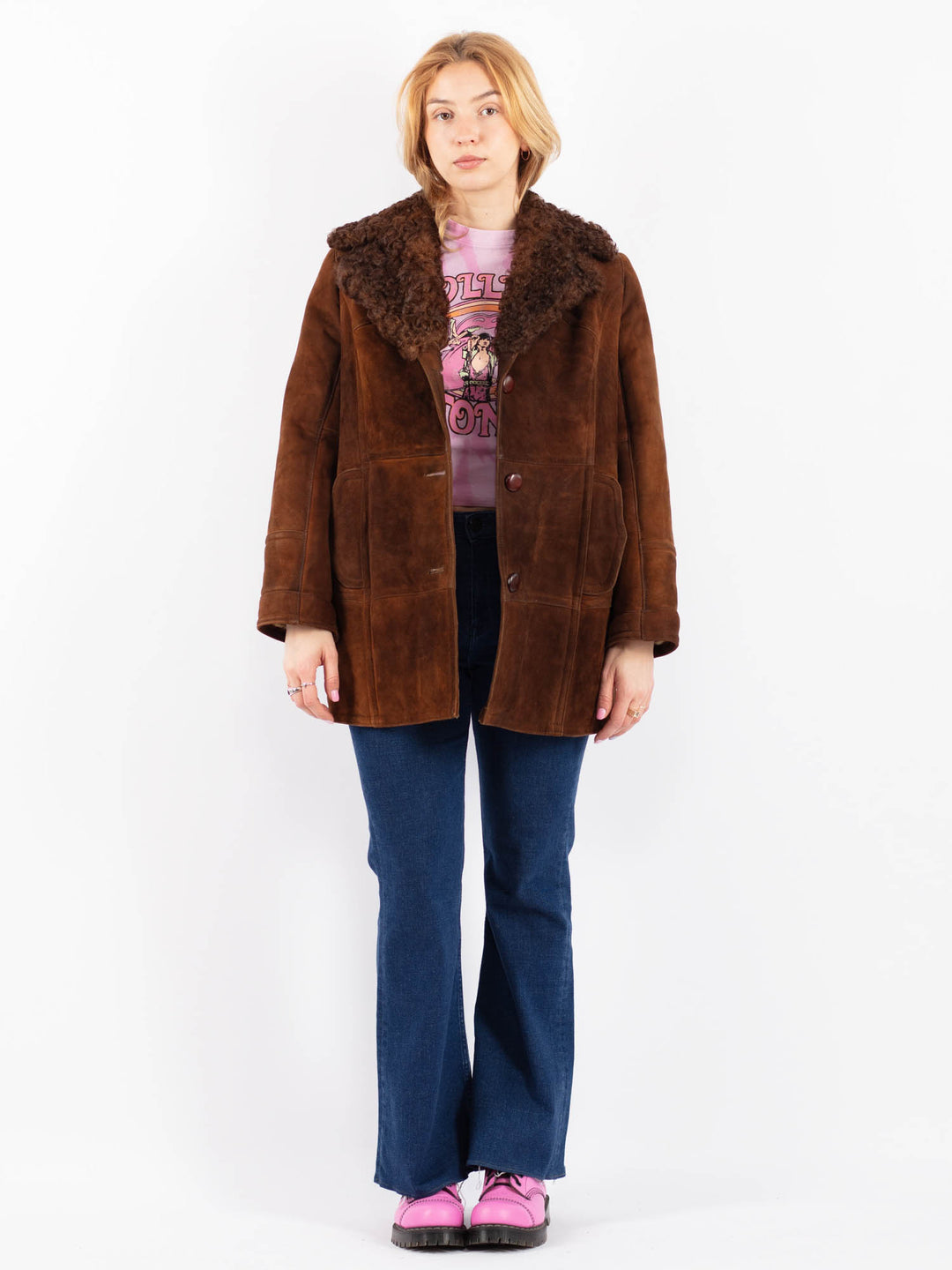 Vintage 70's Women Sheepskin Coat in BrownV9559