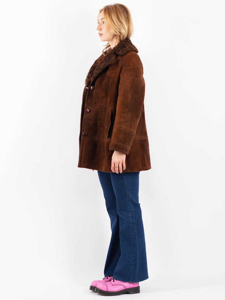 Vintage 70's Women Sheepskin Coat in BrownV9559