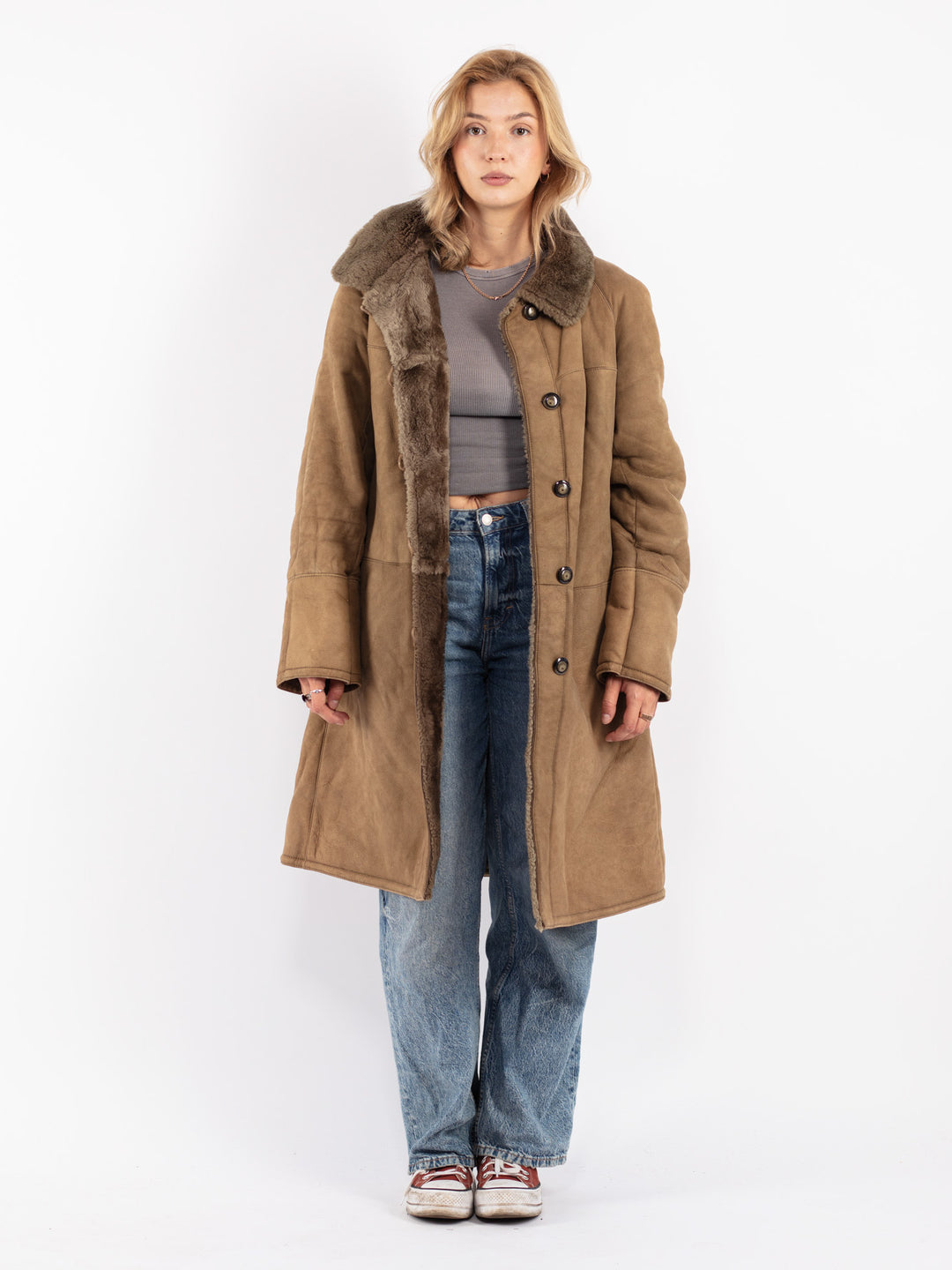 Vintage 70's Women Sheepskin Coat in Beige