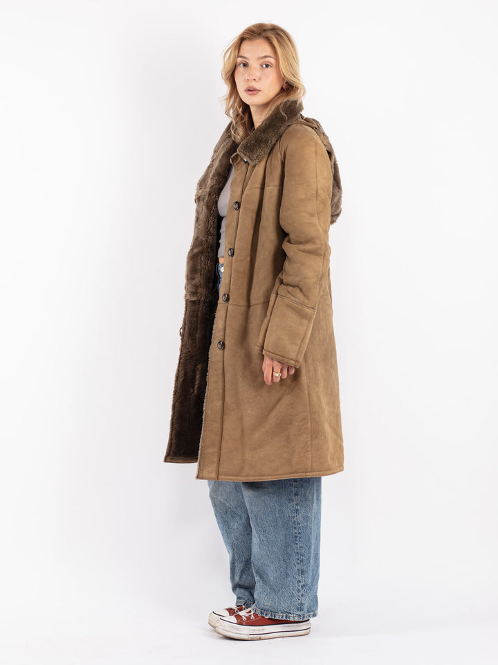 Vintage 70's Women Sheepskin Coat in Beige
