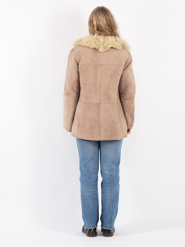 Vintage 70's Women Sheepskin Coat in Beige