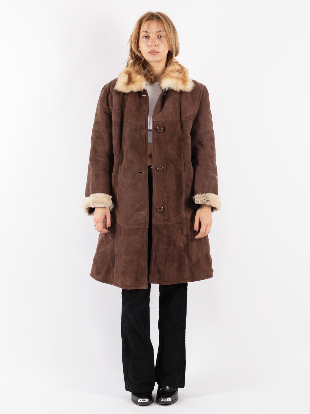 Vintage 70's Women Sheepskin Coat in Brown
