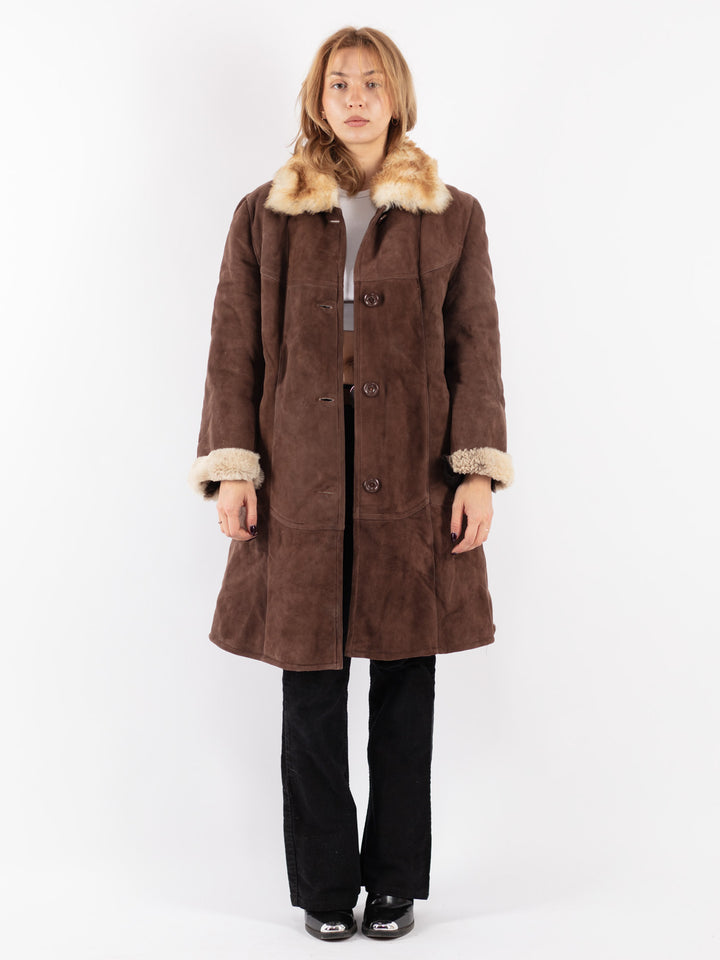 Vintage 70's Women Sheepskin Coat in Brown