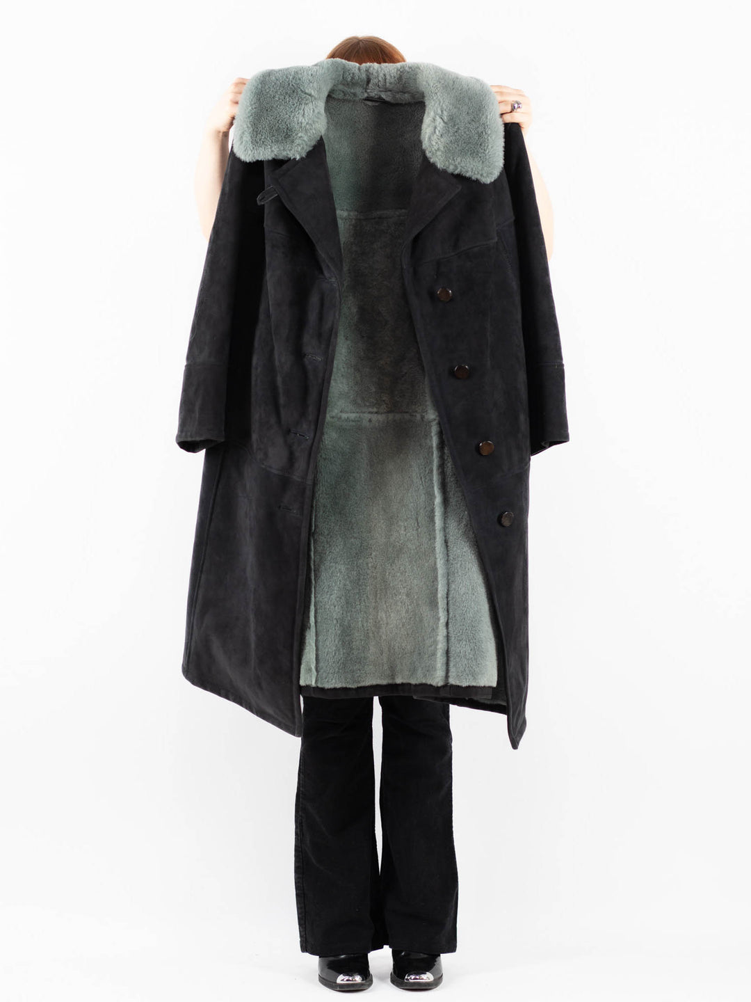 Vintage 70's Women Sheepskin Coat in GrayV9782