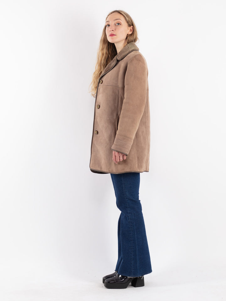 Vintage 70's Women Sheepskin Coat in Beige