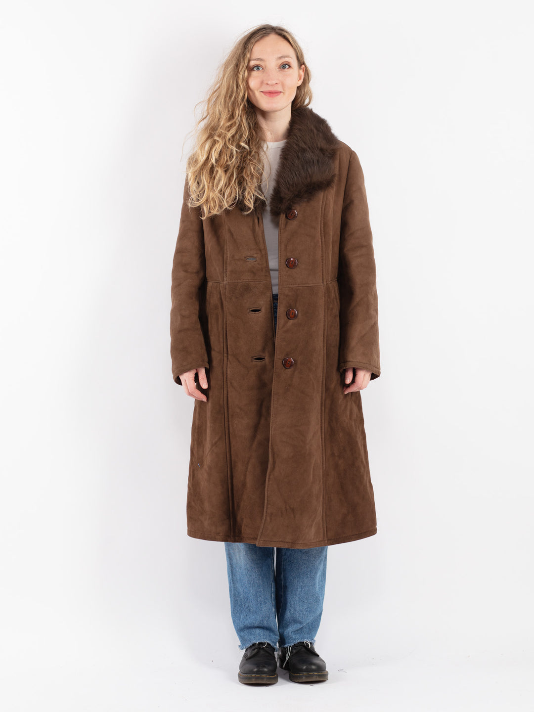 Vintage 70's Women Sheepskin Coat in Brown