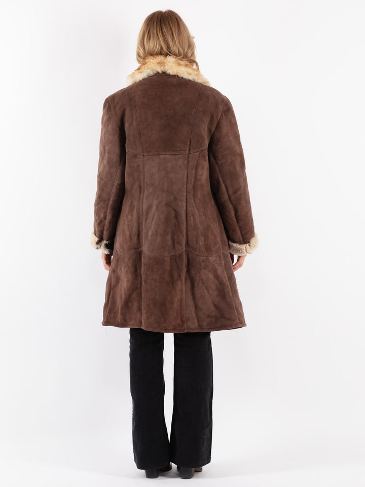Vintage 70's Women Sheepskin Coat in Brown