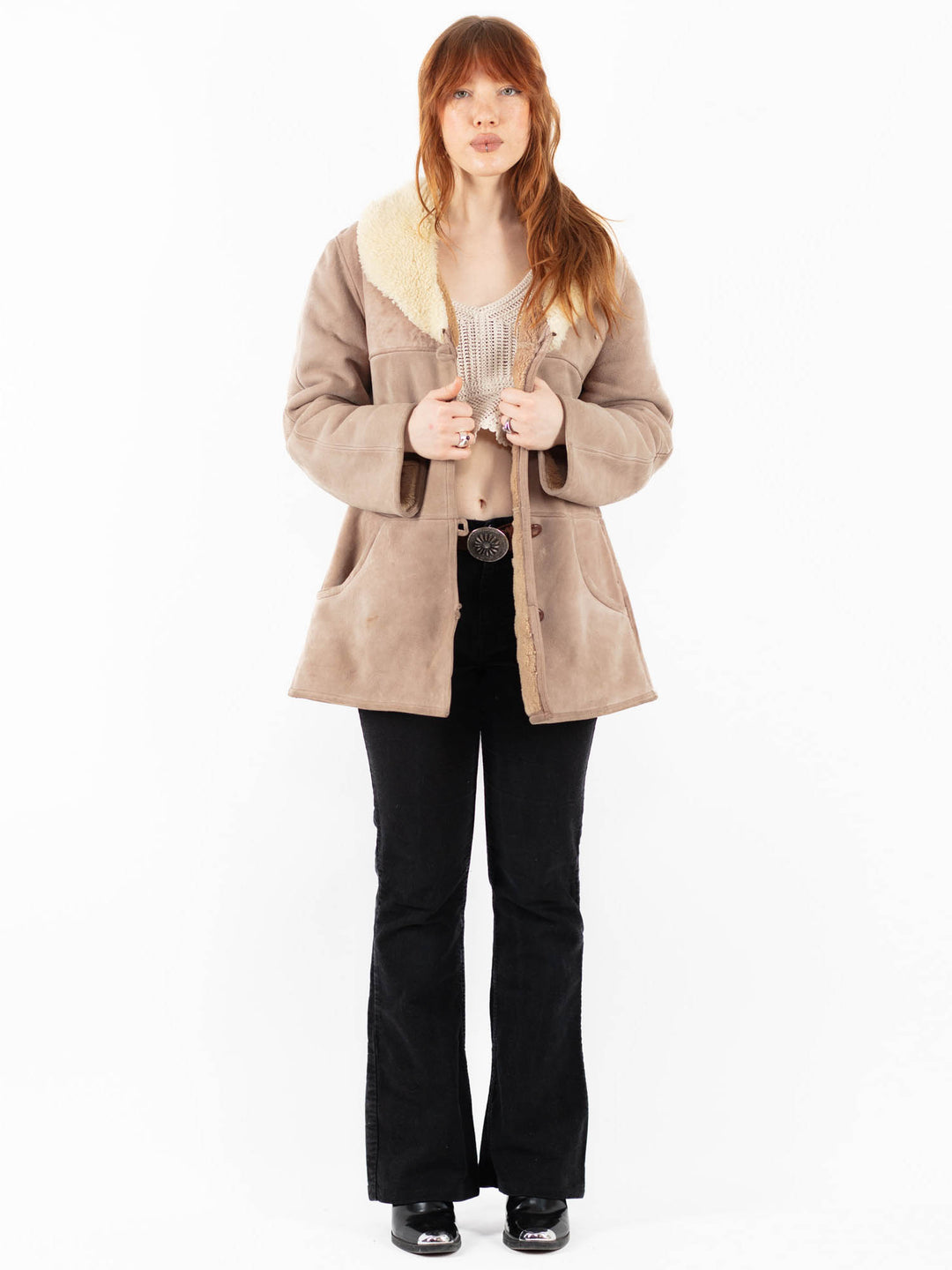 Vintage 70's Women Sheepskin Coat in BeigeV9783