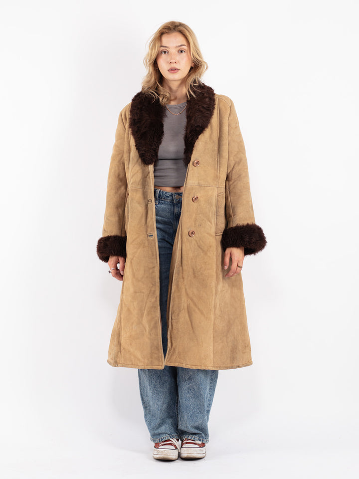 Vintage 70's Women Sheepskin Coat in Beige