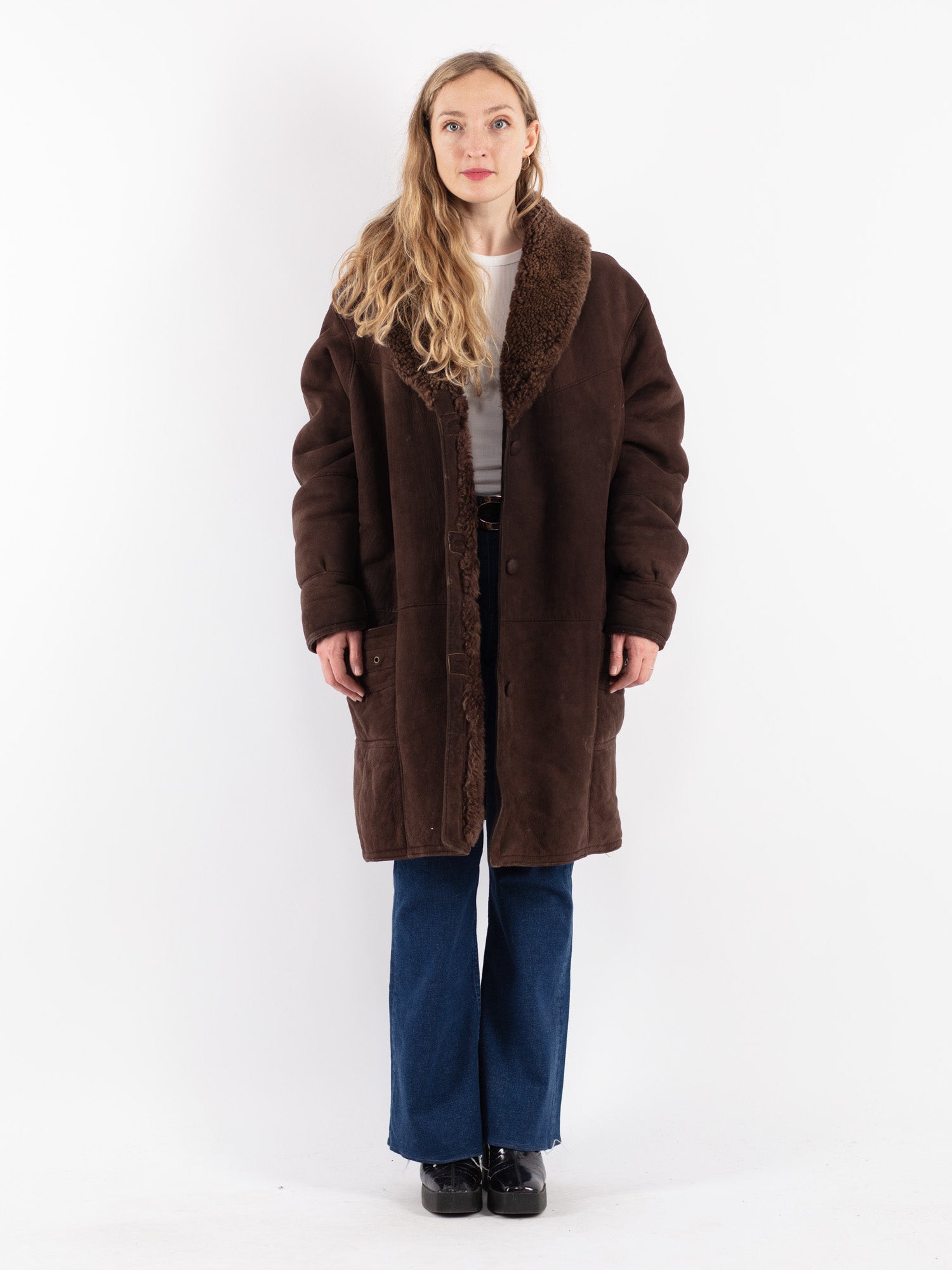 Vintage sheepskin brown coat/Strong and Fisher Sheepskin Shearling Vintage store Coat UK M 12/ 53cm Chest/ vintage 70s clothing sheepskin coat