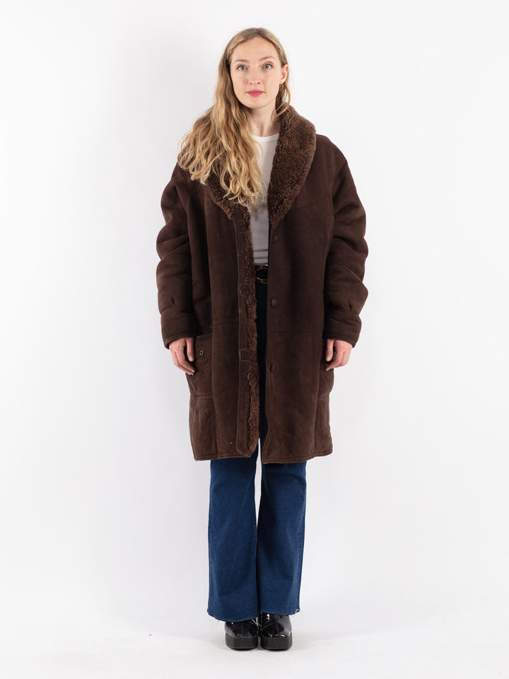 Vintage 70's Women Sheepskin Coat in Brown