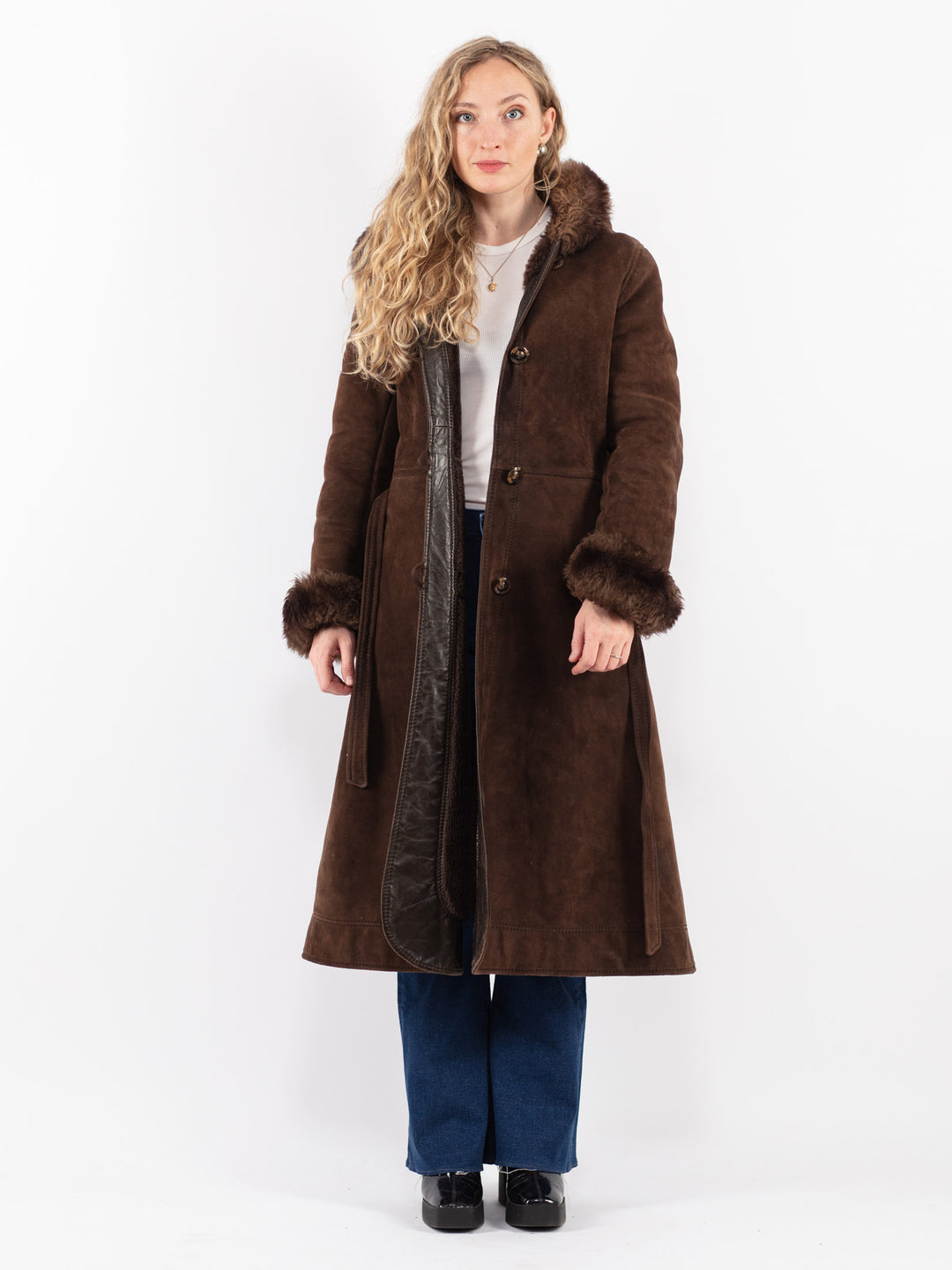 Vintage 70's Women Sheepskin Coat in Brown