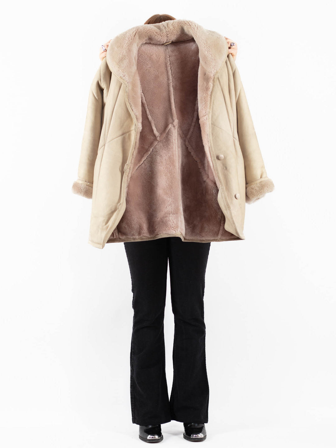 Vintage 70's Women Sheepskin Coat in BeigeV9785