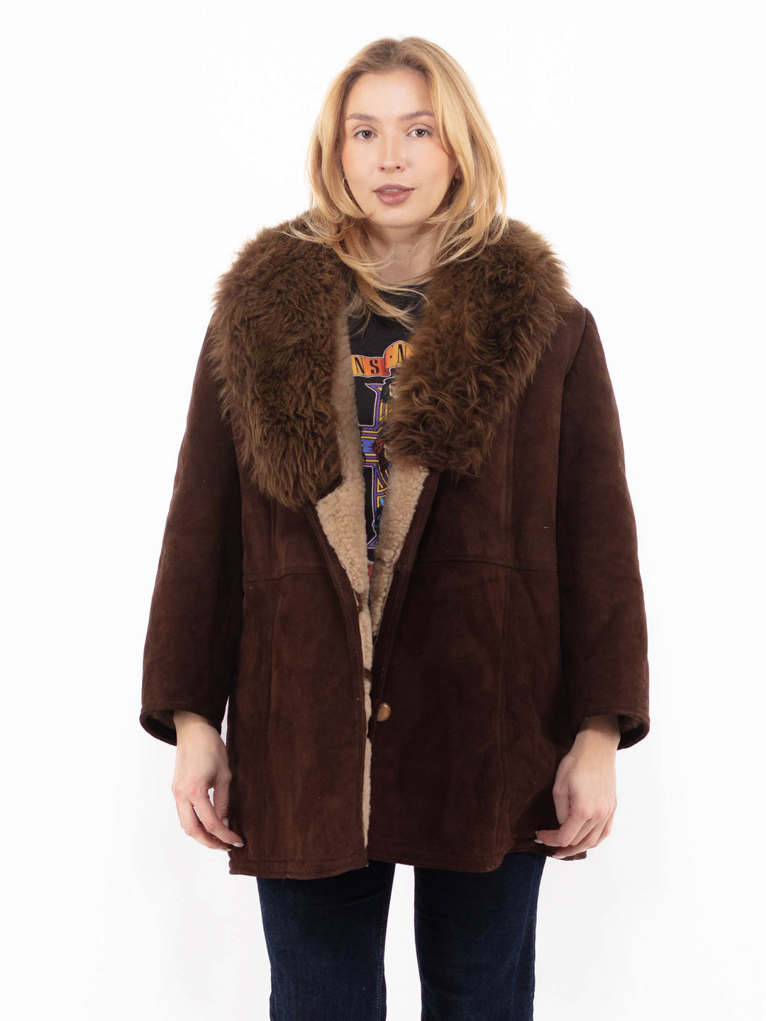 Vintage 70's Women Sheepskin Coat in BrownA1119