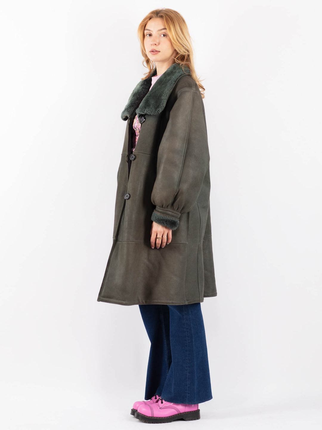 Vintage 70's Women Sheepskin Coat in GreenV9563