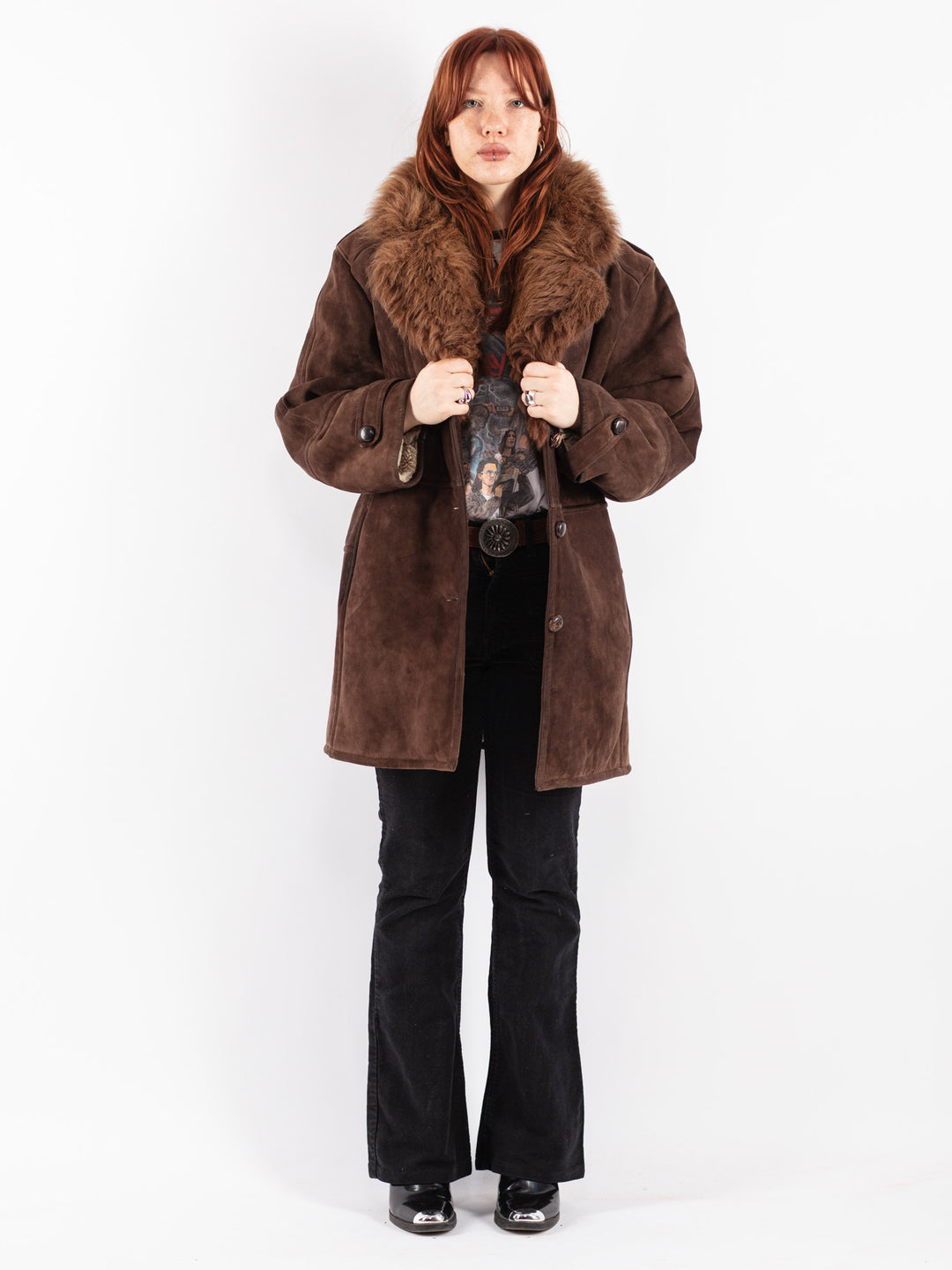 Vintage 70's Women Sheepskin Shearling Coat in Brown