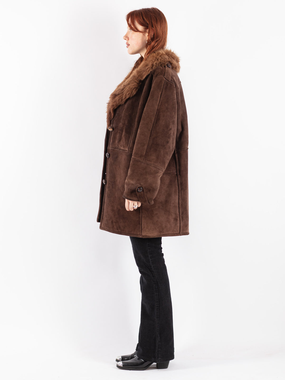 Vintage 70's Women Sheepskin Shearling Coat in Brown