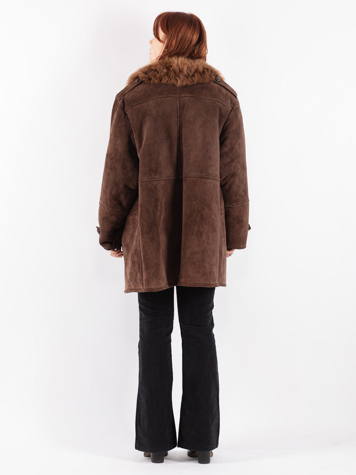 Vintage 70's Women Sheepskin Shearling Coat in Brown