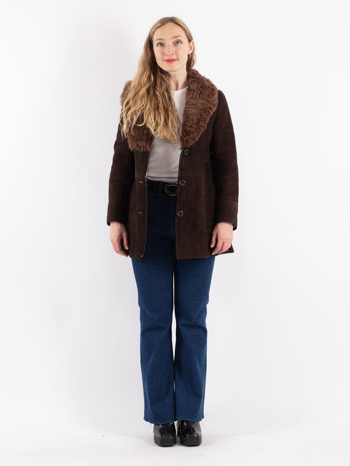 Vintage 70's Women Sheepskin Shearling Coat in Brown