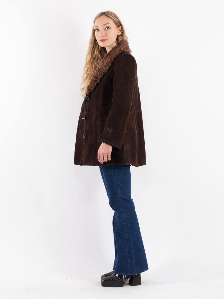 Vintage 70's Women Sheepskin Shearling Coat in Brown