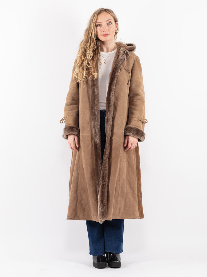 Vintage 70's Women Sheepskin Coat in Beige