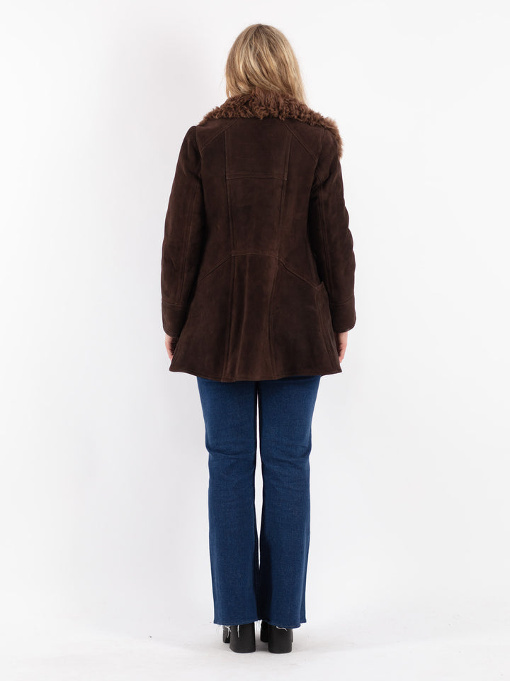 Vintage 70's Women Sheepskin Shearling Coat in Brown