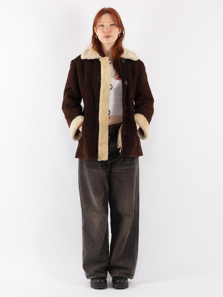 Vintage 70's Women Sheepskin Coat in Brown