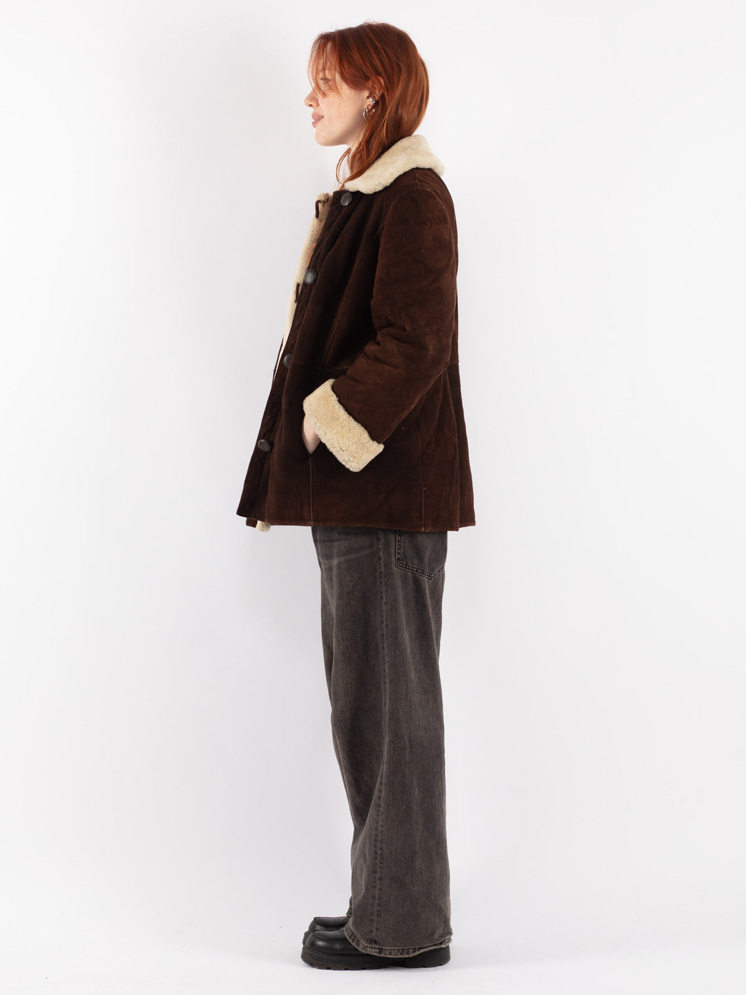 Vintage 70's Women Sheepskin Coat in Brown