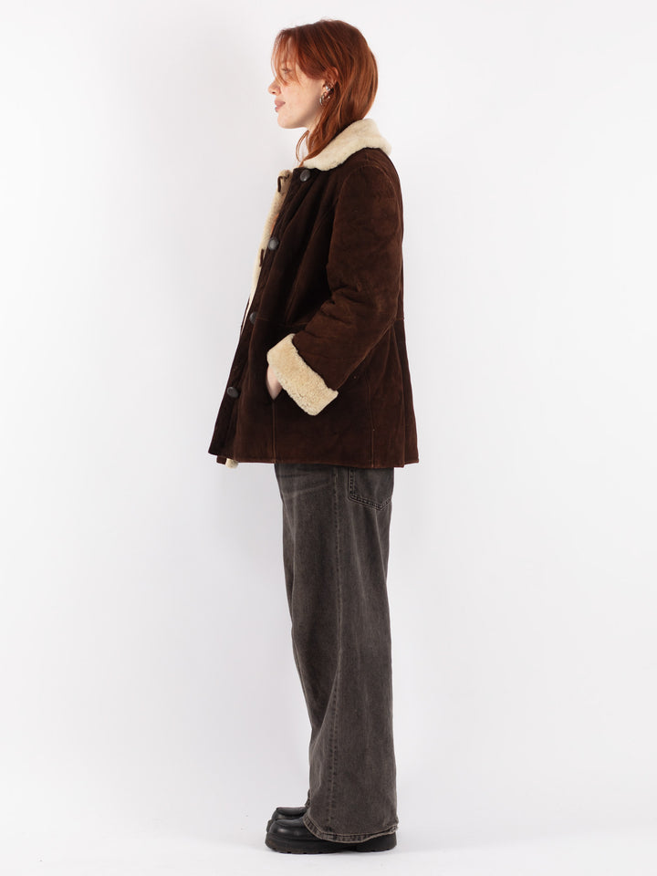 Vintage 70's Women Sheepskin Coat in Brown