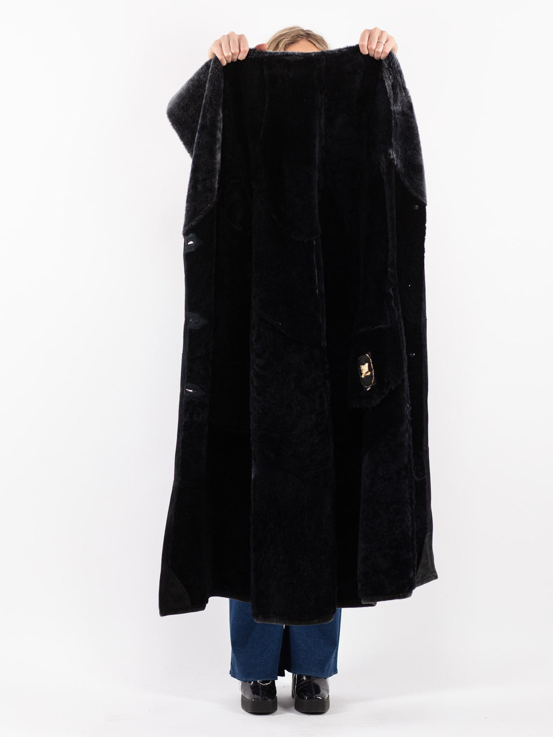 Vintage 70's Women Sheepskin Coat in Black