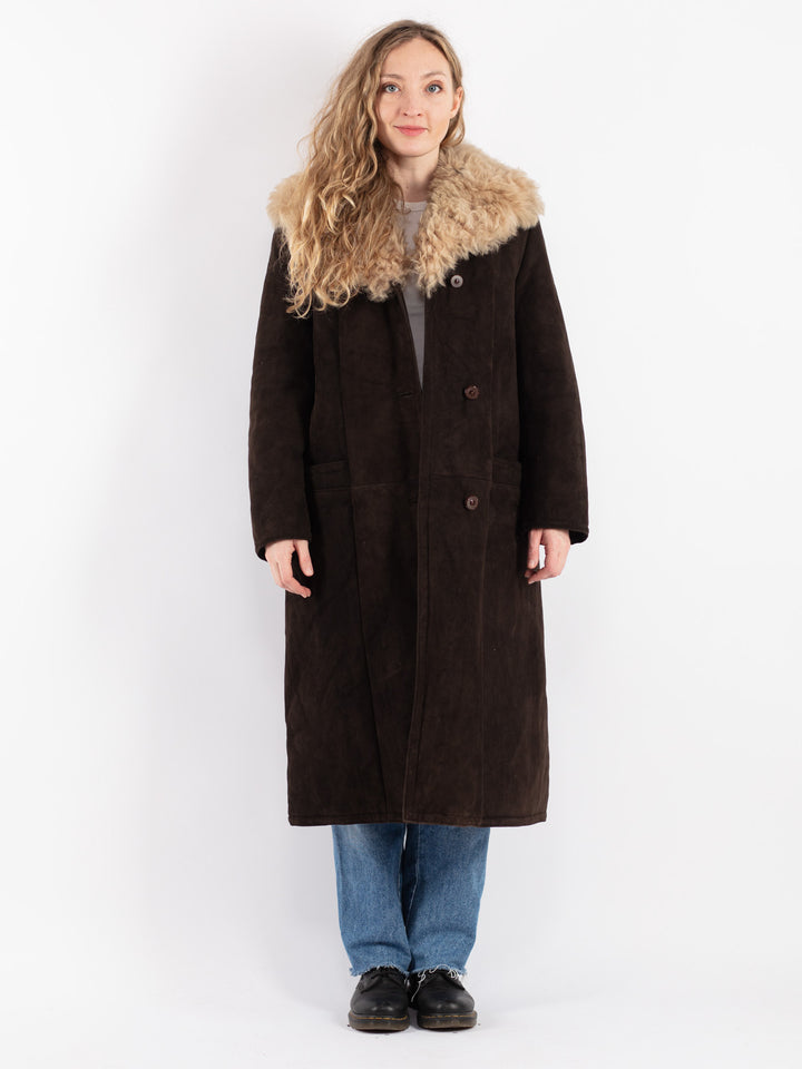 Vintage 70's Women Sheepskin Shearling Coat in Brown