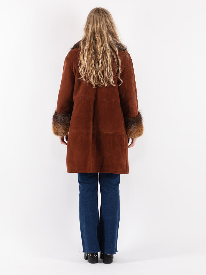 Vintage 70's Women Sheepskin Coat in Brown