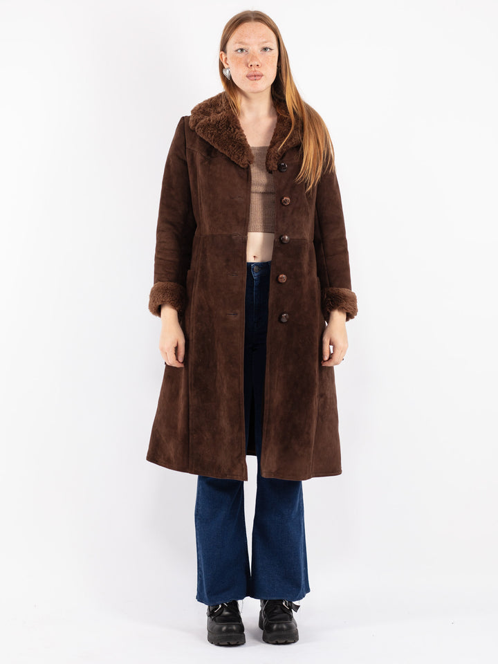 Vintage 70's Women Sheepskin Coat in Brown