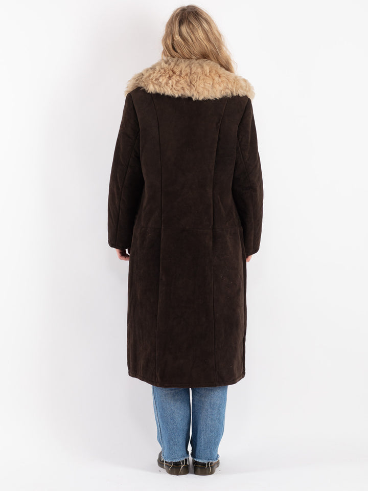 Vintage 70's Women Sheepskin Shearling Coat in Brown