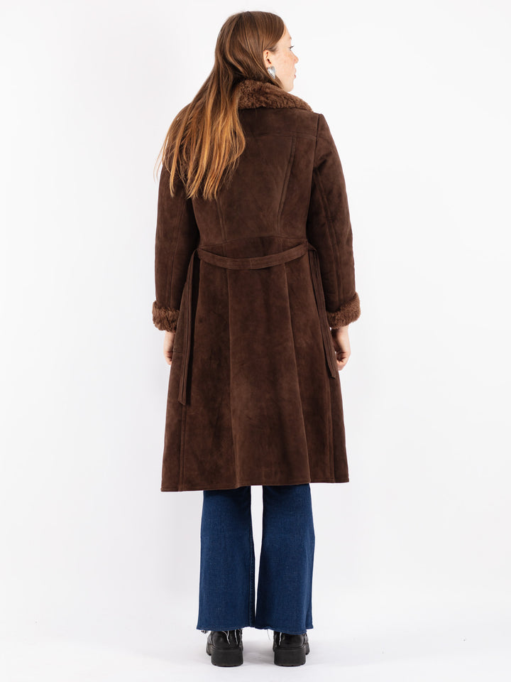 Vintage 70's Women Sheepskin Coat in Brown