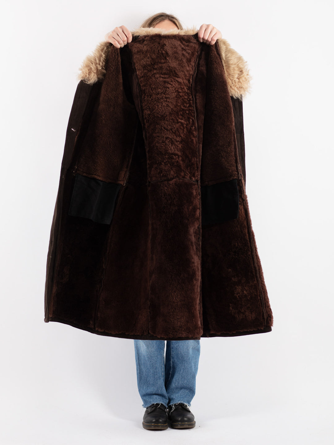 Vintage 70's Women Sheepskin Shearling Coat in Brown
