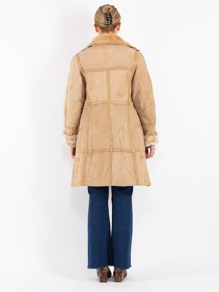 Vintage 70's Women Sheepskin Coat in Beige