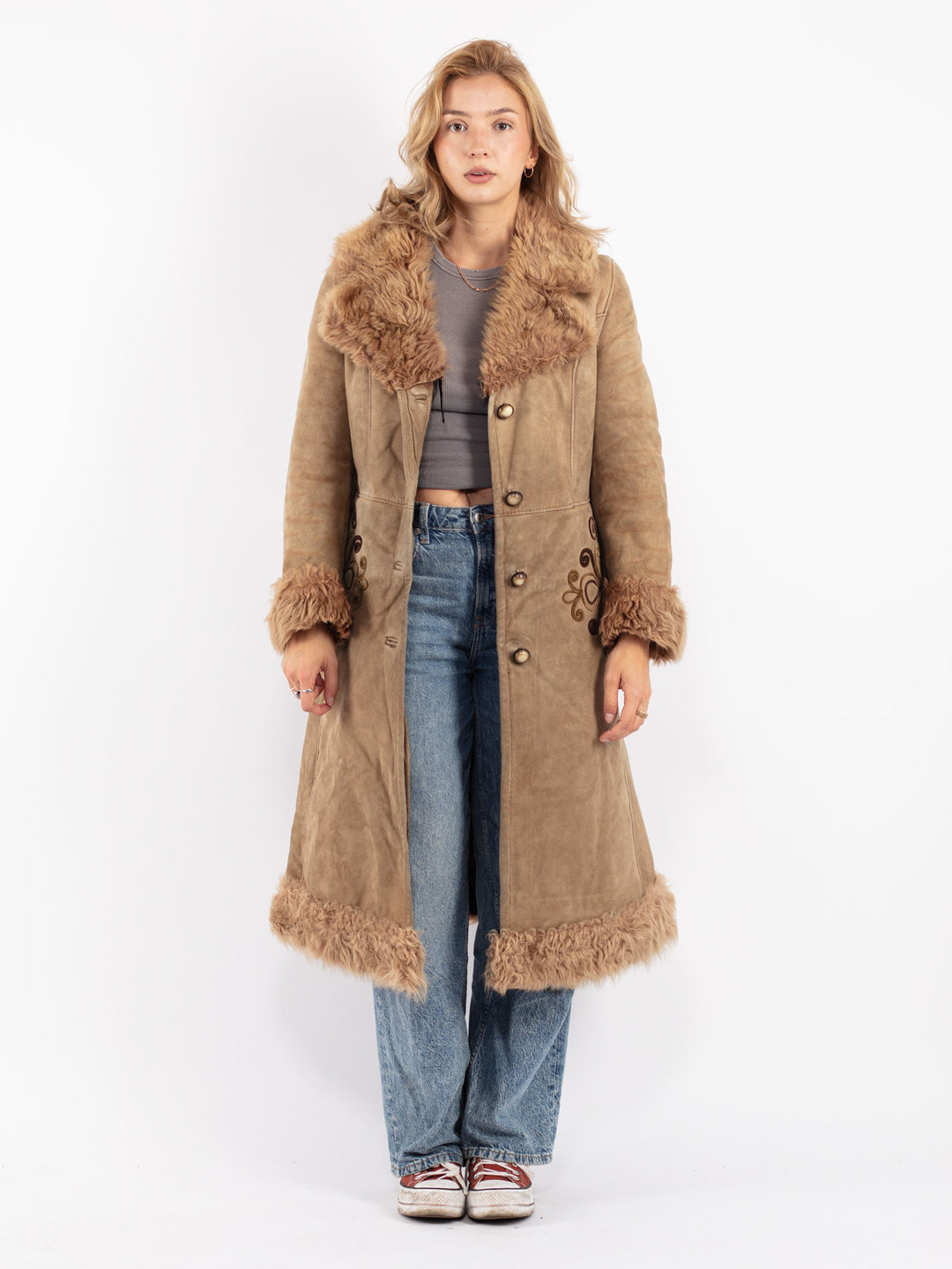 Vintage 70's Women Sheepskin Coat in Beige