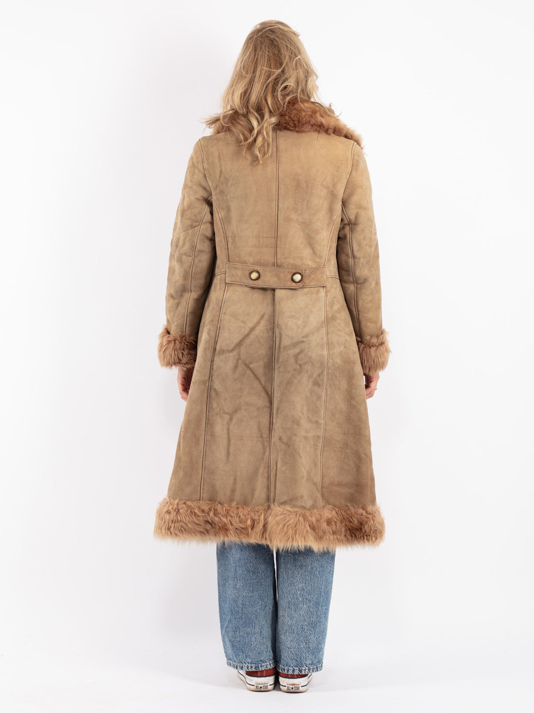 Vintage 70's Women Sheepskin Coat in Beige