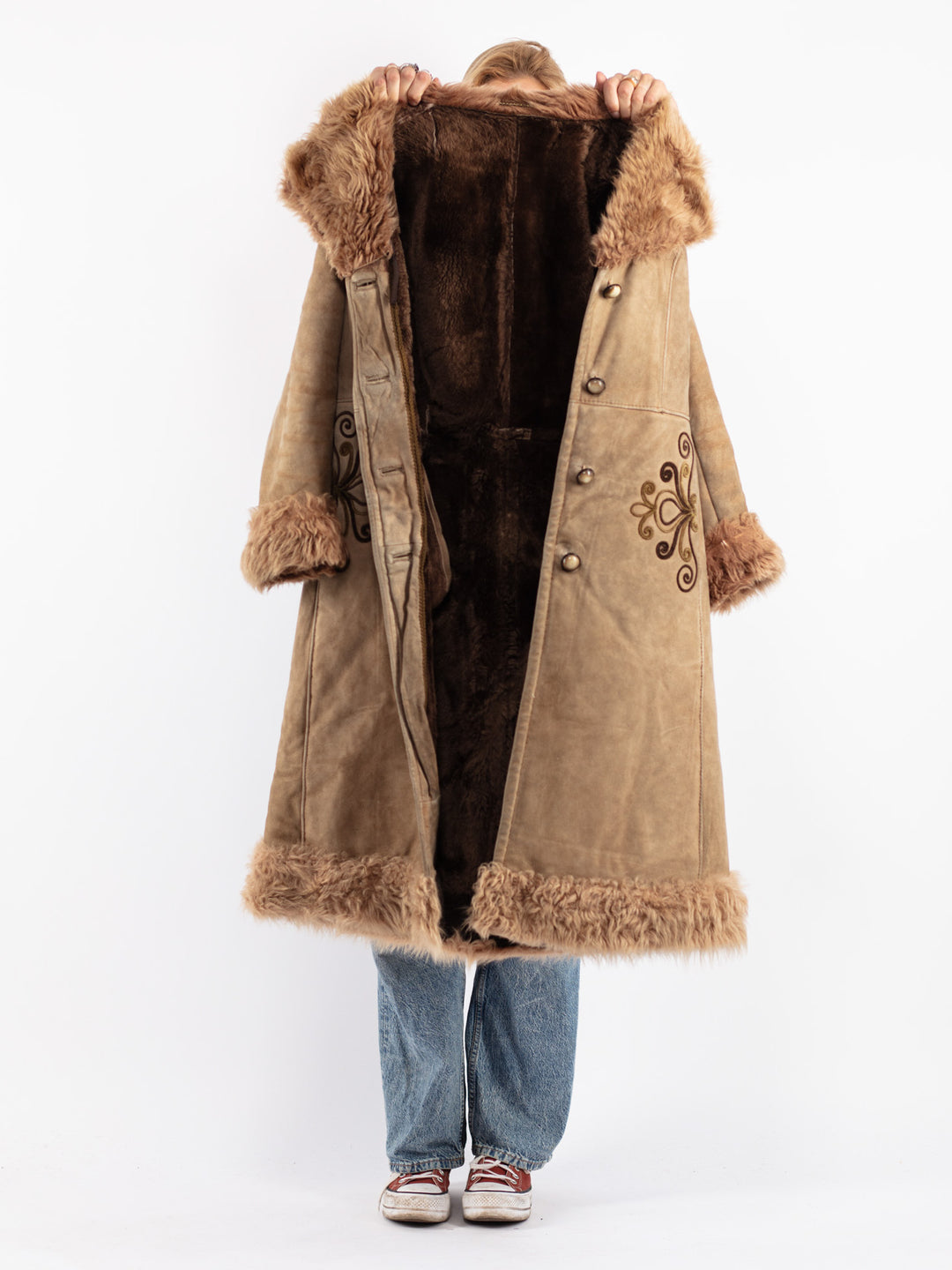 Vintage 70's Women Sheepskin Coat in Beige