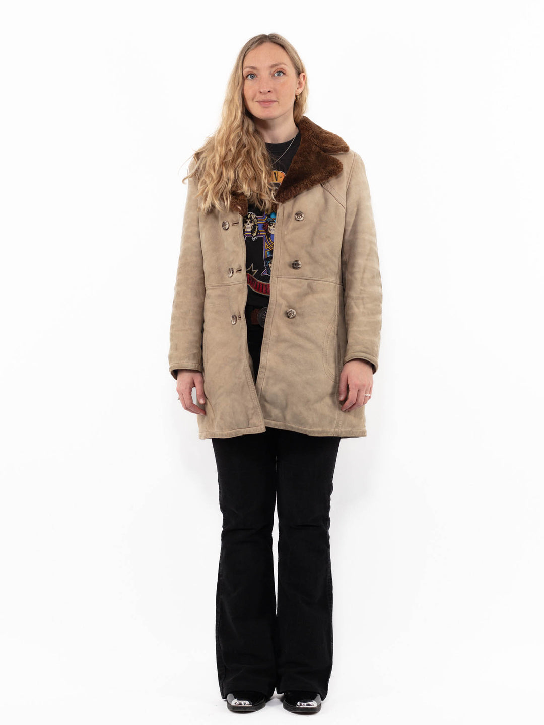 Vintage 70's Women Sheepskin Coat in BeigeA0923