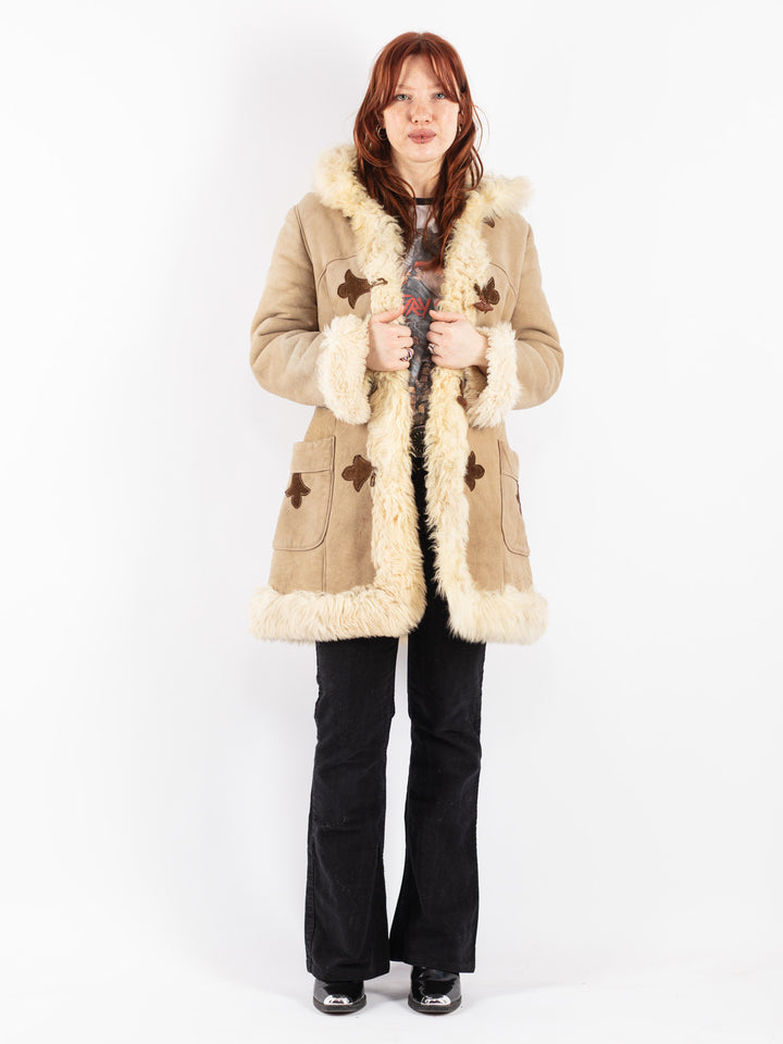 Vintage 70's Women Sheepskin Coat in Beige