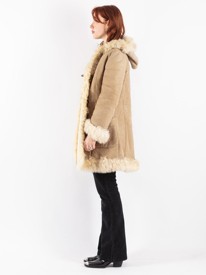 Vintage 70's Women Sheepskin Coat in Beige