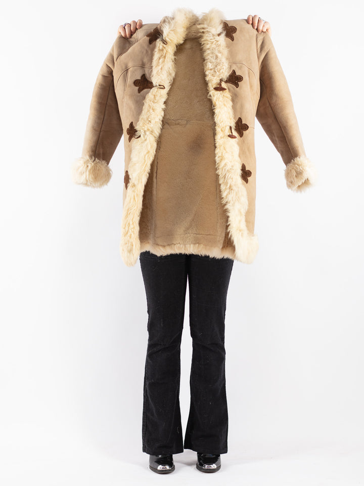Vintage 70's Women Sheepskin Coat in Beige